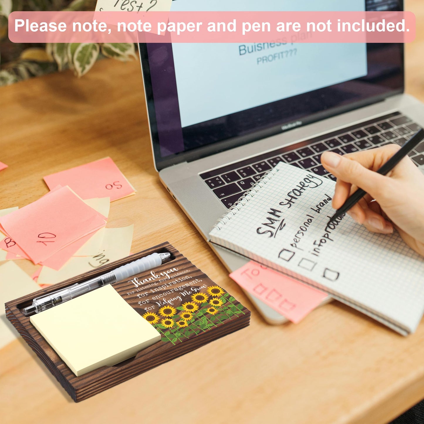 Thank You Teacher Appreciation Gift Desk Organizer, Encouragement Gift for Coworker Mentor Nurse Boss, Wooden Sticky Note Holder Office Desk Decor - FTA755