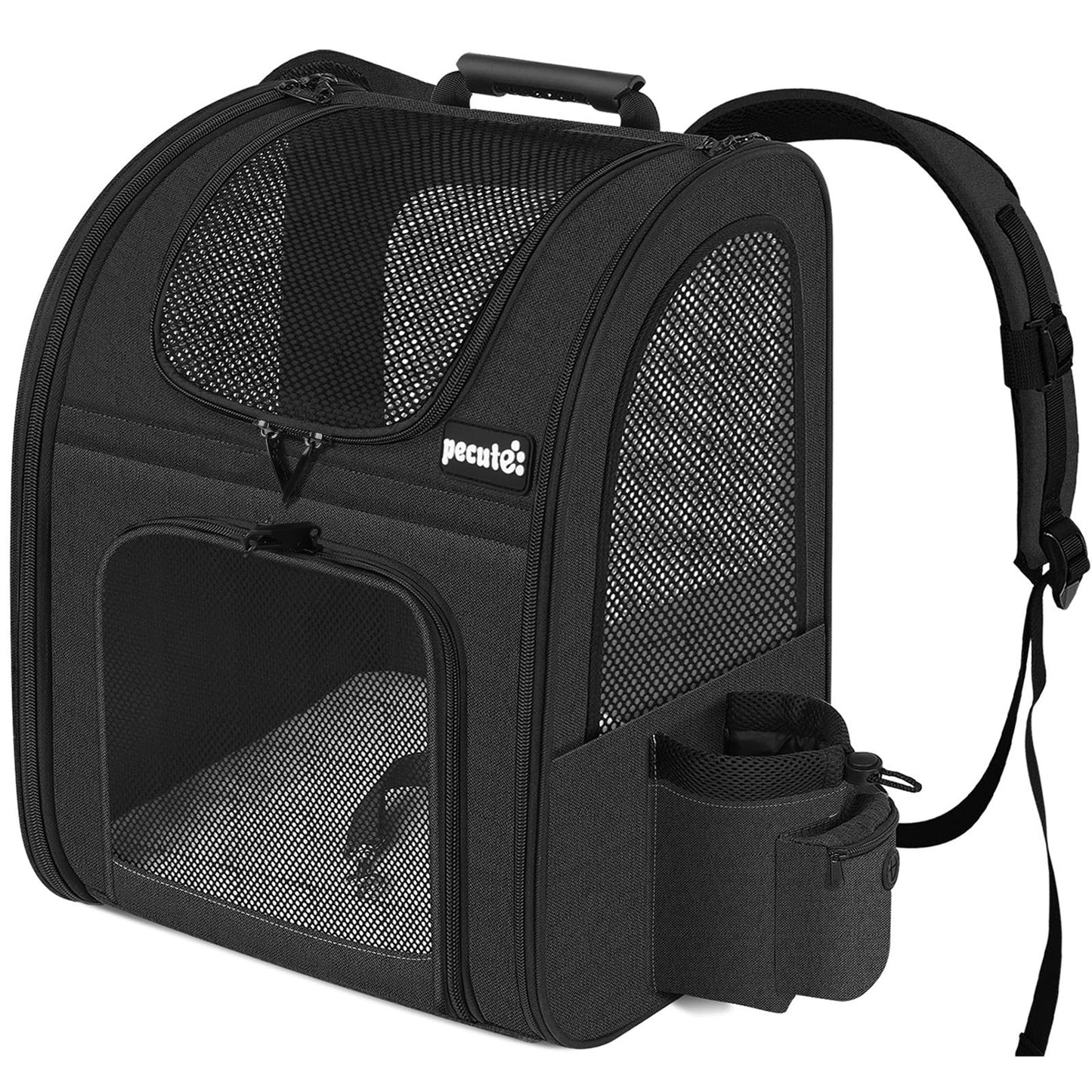 pecute Cat Carrier Dog Backpack, Portable Breathable Cat Backpack with Front Opening, Mesh Window and Pockets, Airy Space Great For Carrying Puppy Dogs Cats to Travel, Black