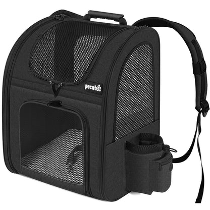 pecute Cat Carrier Dog Backpack, Portable Breathable Cat Backpack with Front Opening, Mesh Window and Pockets, Airy Space Great For Carrying Puppy Dogs Cats to Travel, Black
