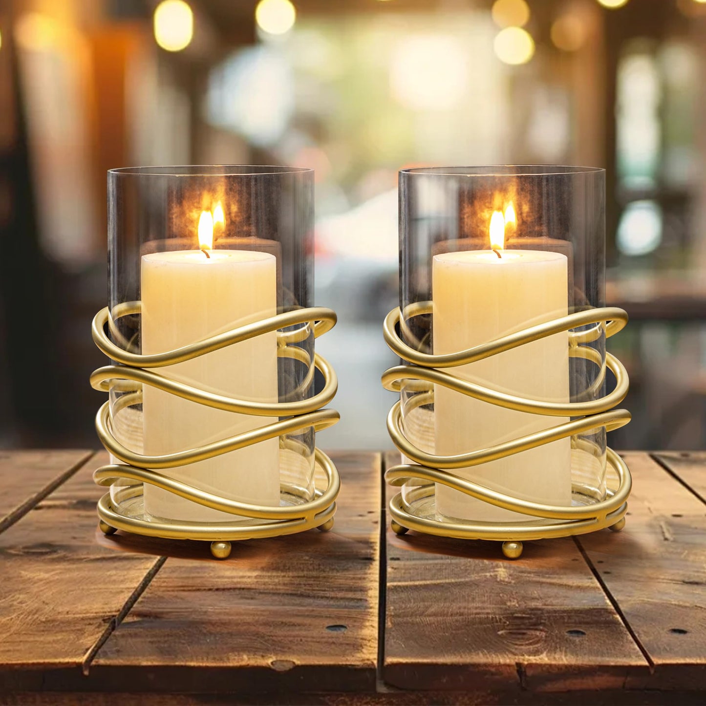 Hurricane Glass Pillar Candle Holder Craftsmanship with Removable Glass for Halloween, Christmas, Thanksgiving, New Year, Wedding Party Anniversary Home Decor (Gold)
