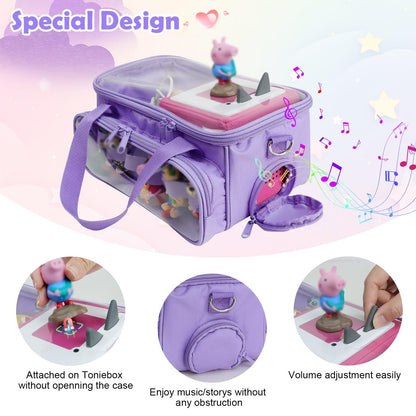 Demao Carrying Case for Tonie 2 &1 in Purple | All-in-One Portable Storage Box | Holds 20+ Figures for Tonies, Shockproof Travel Organizer | PVC Visual Cover-Plays Audio Figurines On-The-Go