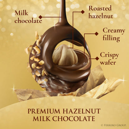 Ferrero Rocher Gourmet Hazelnut Milk Chocolate Gift Box, 42 Individually Wrapped Chocolates, 18.5 oz