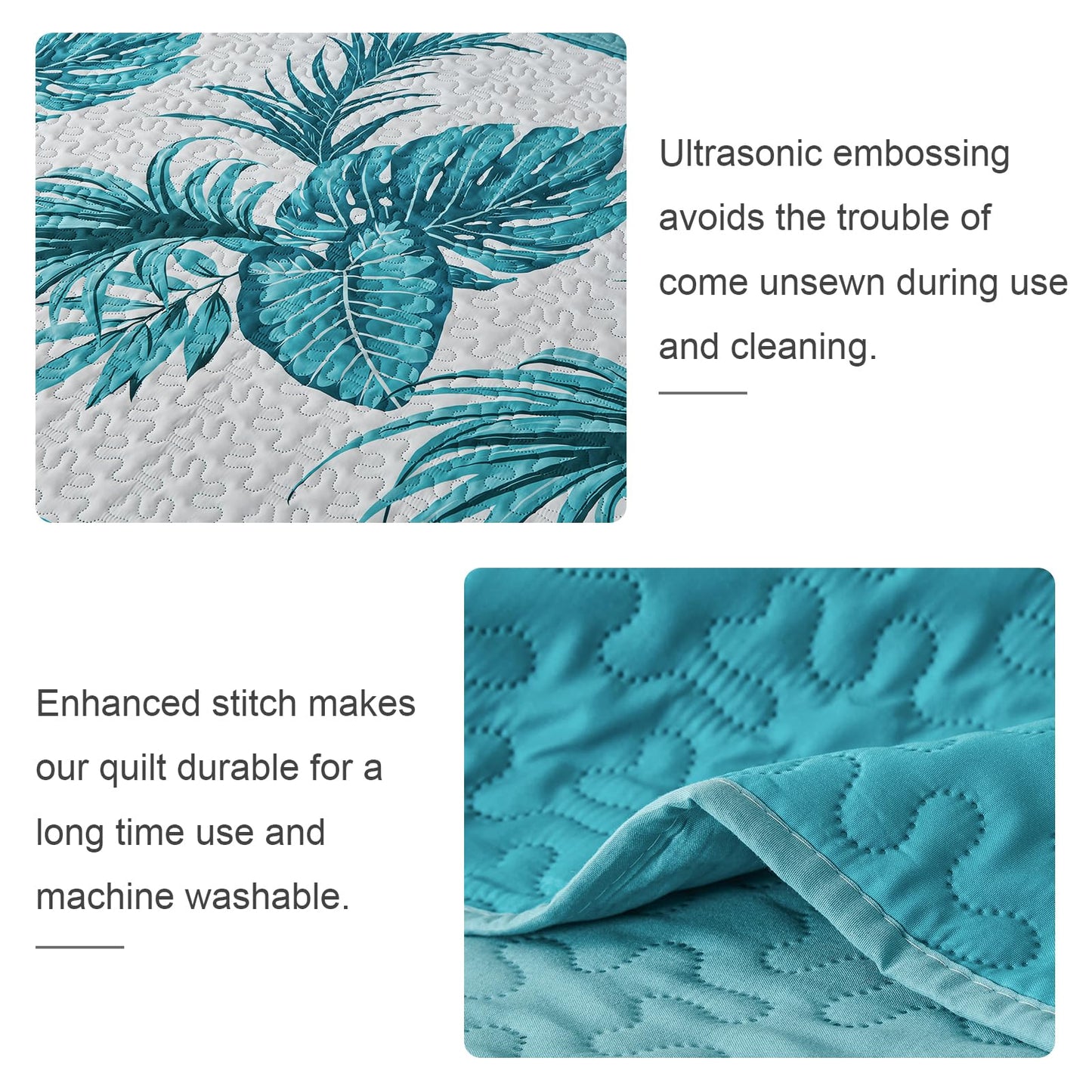 OARAGE Quilt Bedding Set, Blue Queen Comforter Set, Full Size Bedding Comforter Sets, Soft Lightweight Bedspread, Ultrasonic Microfiber Bed Coverlet for All Season (1 Quilt,2 Sham)