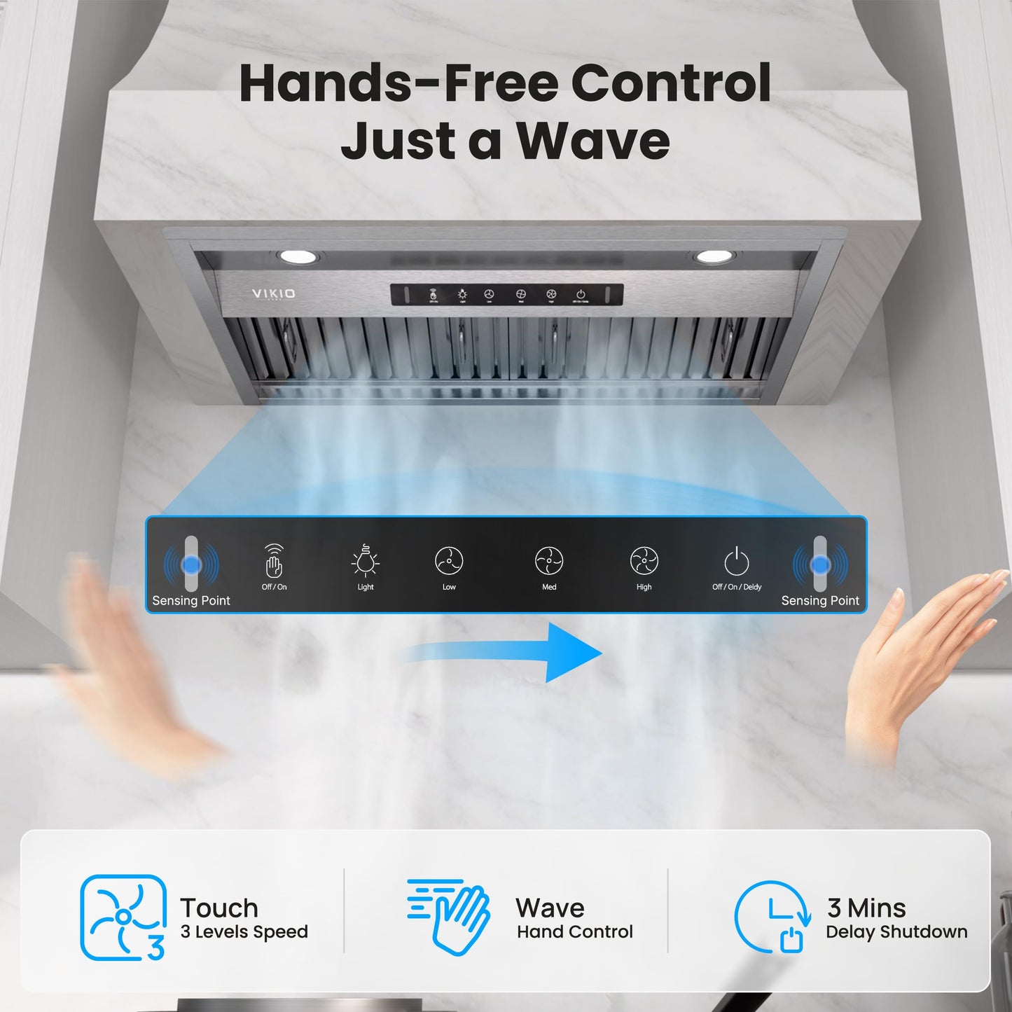 VIKIO HOME Range Hood Insert 36Inch,Built-in Kitchen Hood with 980 CFM, Ducted/Ductless Convertible Duct,Stainless Steel Kitchen Vent Hood/Gesture/Touch Control, 2 Pcs Baffle Filters with Handlebar