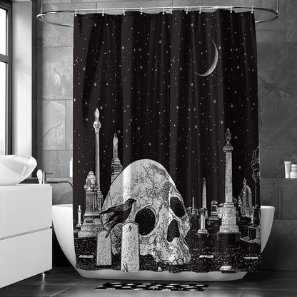 Mloabuc® Happy Halloween Shower Curtain 72x72inch Gothic Black White Sugar Skull Skeleton Witchy Shower Curtain Spooky Bathroom Set Moon Crow Bathtub Accessoriess Decor, Sets with 12 Hooks
