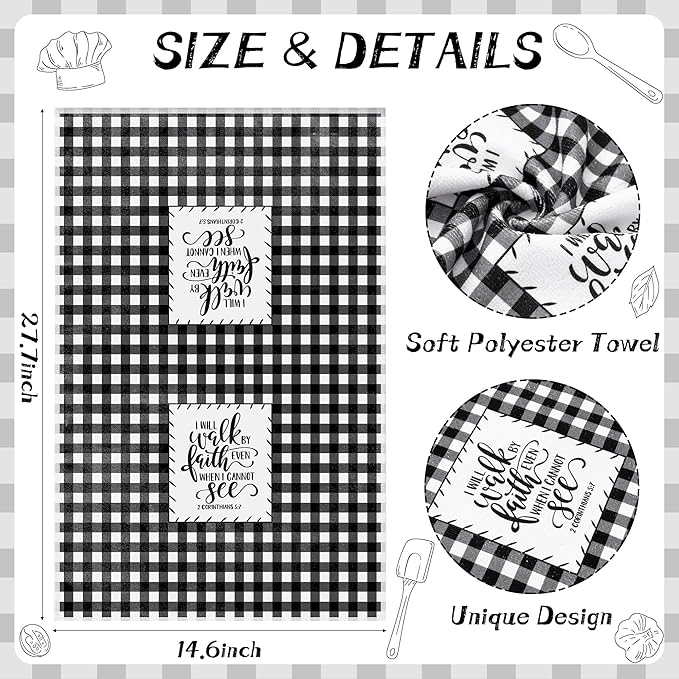 R HORSE 5Pcs Religious Christian Kitchen Dish Towel Black and White Check
