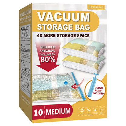Roomimaster Vacuum Storage Bags, Vacuum Seal Space Saver Bags for Clothing, Travel Lugggage, Carry-on, Blankets, Comforters, Pillow, Bedding, 10 Medium