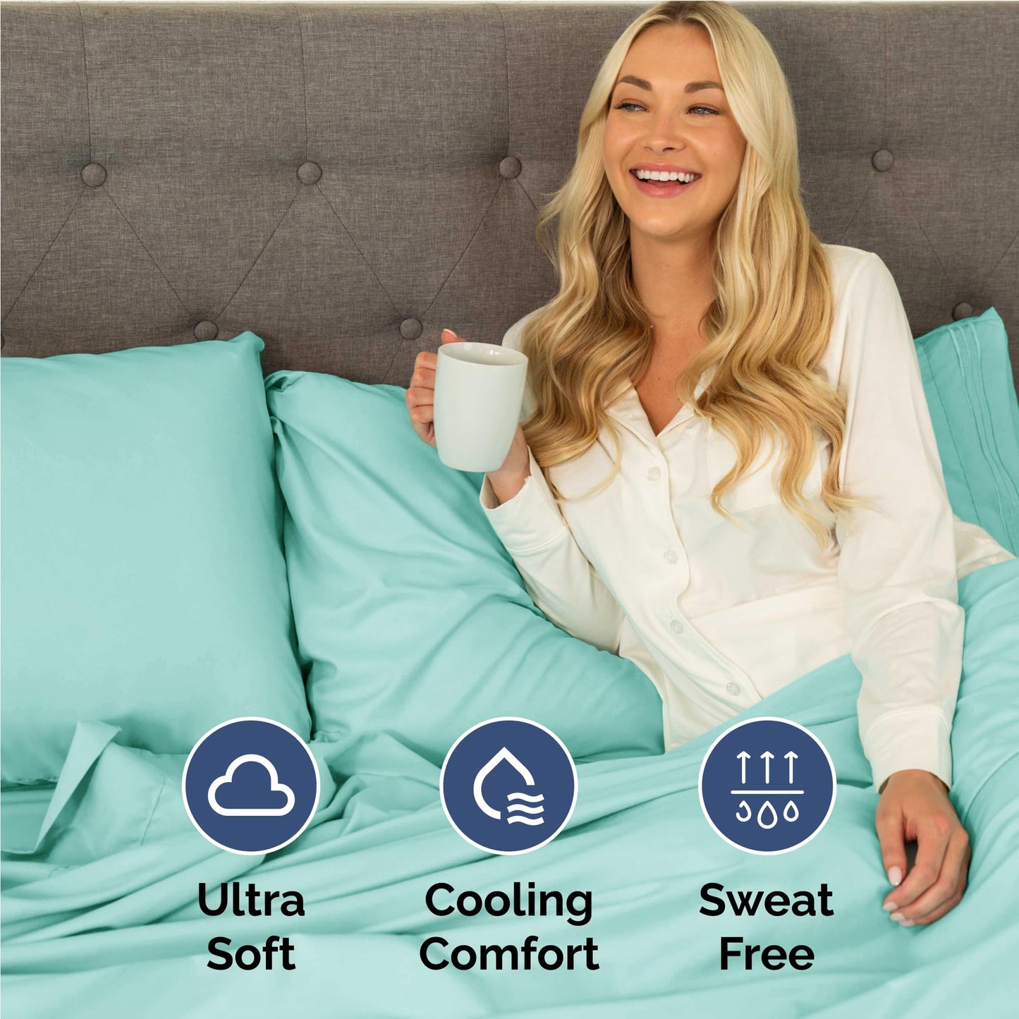 Full Size 4 Piece Sheet Set - Comfy Breathable & Cooling Sheets - Hotel Luxury Bed Sheets for Women & Men - Deep Pockets, Easy-Fit, Extra Soft & Wrinkle Free Sheets - Spa Blue Oeko-Tex Bed Sheet Set