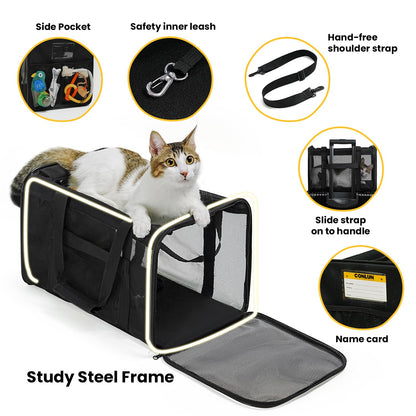 Conlun Cat Carrier Bag,Soft-Sided Pet Carriers for Dogs with 4-Sided Mesh,Airline Approved Cat Transport Carrier for Small&Medium Cats Kitten Puppy Up to 6Kg,Collapsible Cat Travel Carrier-M,Black