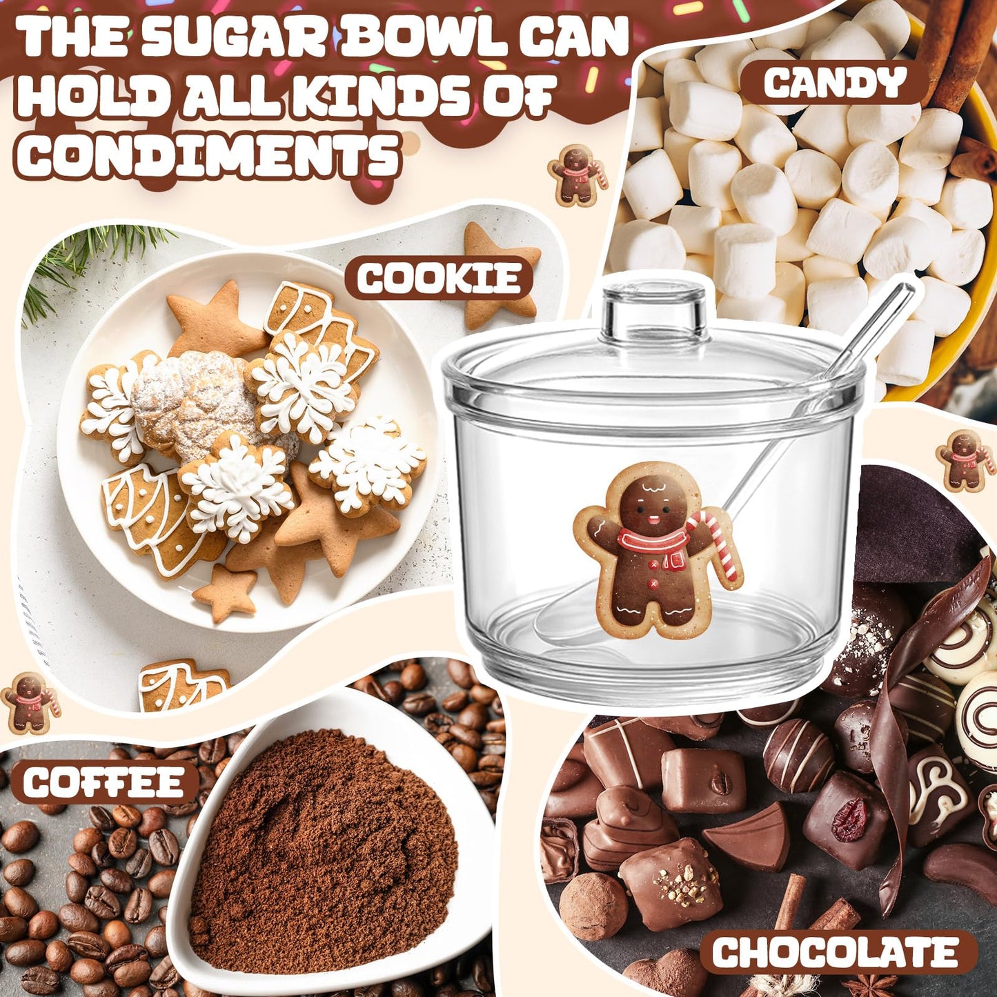 Honeydak 8 Pcs Hot Cocoa Bar Accessories Hot Chocolate Bar Containers Sugar Bowls with Lid and Spoon 12.8 oz Clear Acrylic Bowl Ice Cream Toppings Kit for Condiment Jars Seasoning Box(Stylish)