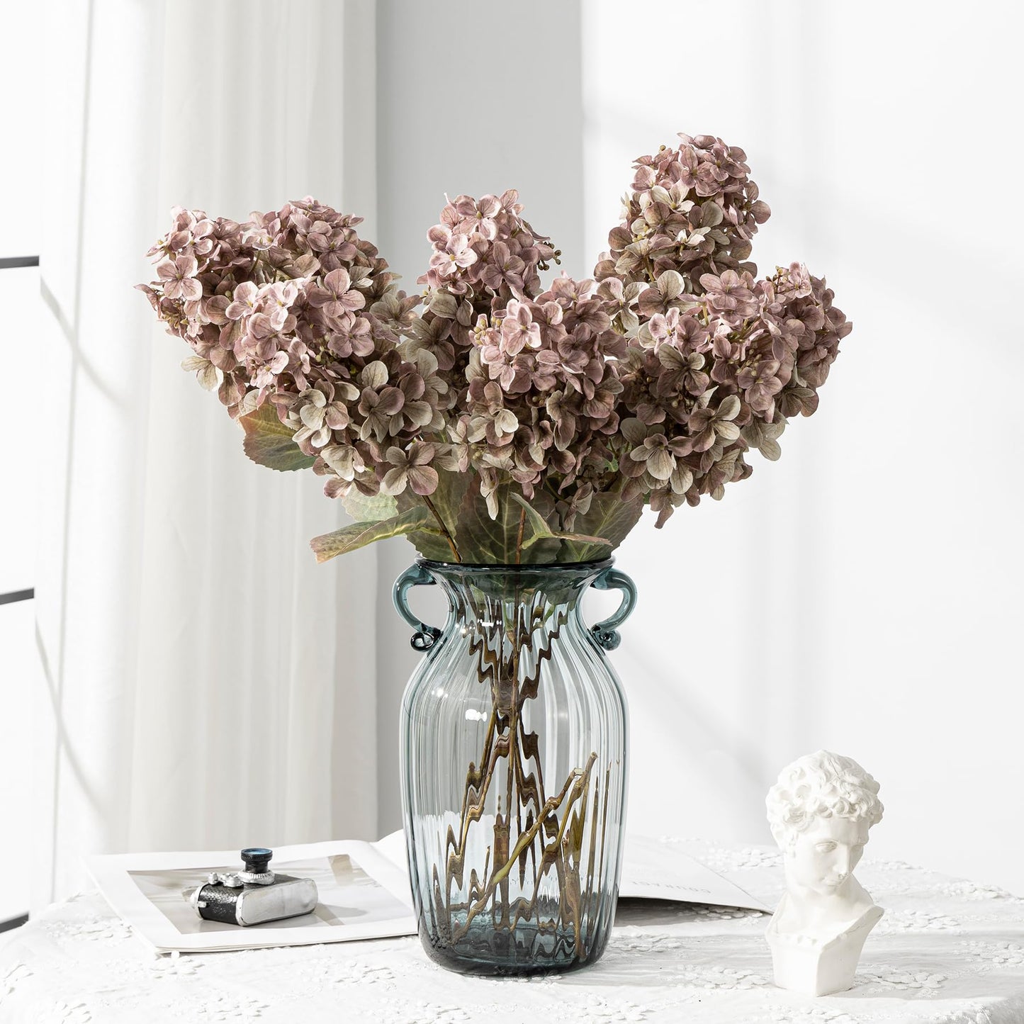 Ttranewsoo Fake Flowers Hydrangea Silk Flowers with Stems,Brown Flowers Fall Hydrangea Artificial Flowers,Winter Flowers Artificial for Decoration Vase Indoor and Outdoor 24"（Brown ） 8PCS Wthout Vase