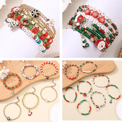 Cooluckday 36Pcs Christmas Bracelets Bulk Christmas Gifts for Women Friendship Bracelets Xmas Snowflake Snowman Bell Santa Claus Bracelets Stretch Bracelets as Party Gifts Bag Filler