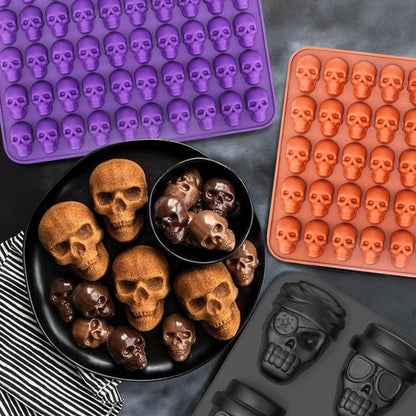 Mini Skull Molds Silicone Halloween for Candy Gummy Chocolate, 100 Cavity 2 pcs Small Head Shapes Freezing Tray Party Homemade 3D Caprese salad Wax Melts DIY Moulds BPA Free Kids Oven Safe