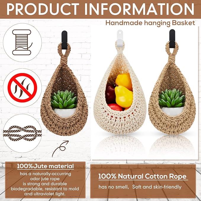 Honeydak Boho Decor Hanging Wall Baskets