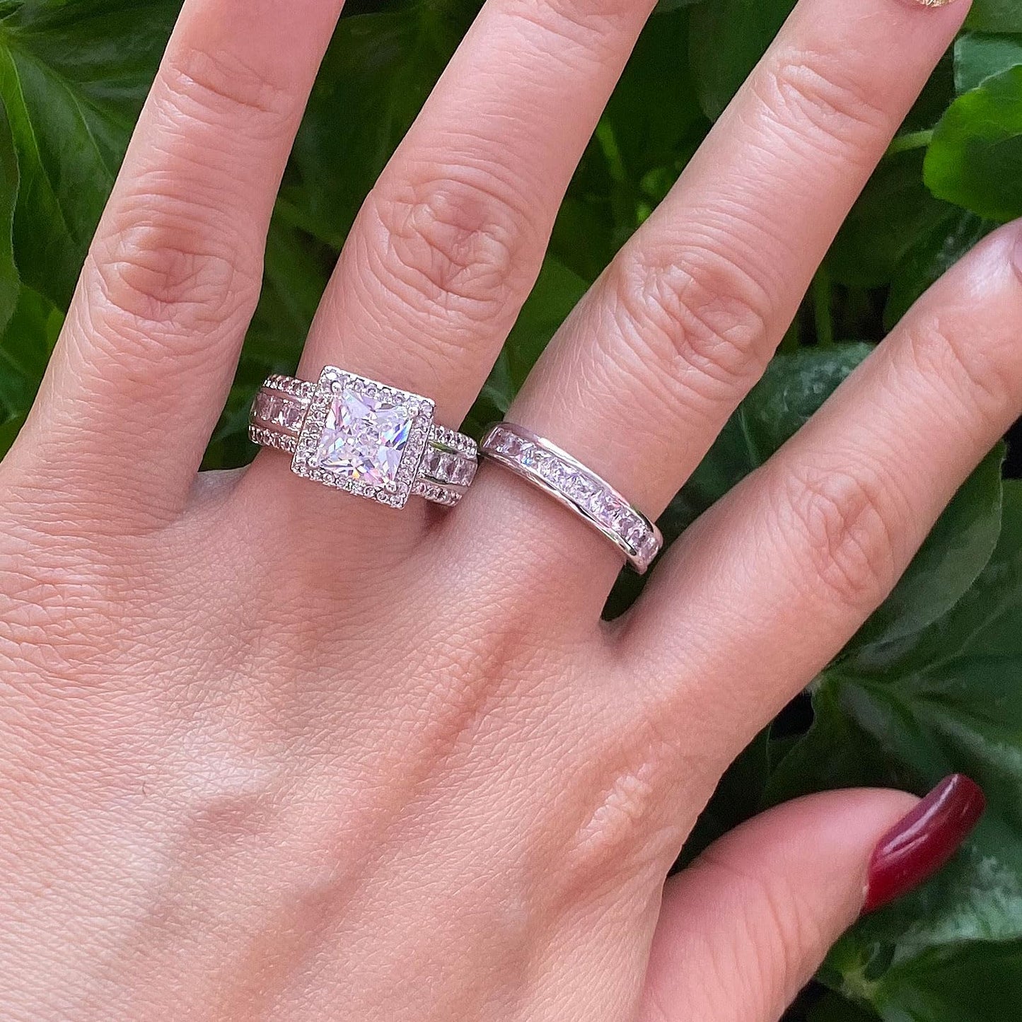 CEJUG 3Ct Wedding Rings for Women Princess Engagement Ring Set Bands 18k White Gold Plated Halo Cz Size 9