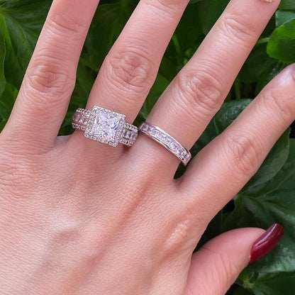 CEJUG 3Ct Wedding Rings for Women Princess Engagement Ring Set Bands 18k White Gold Plated Halo Cz Size 9