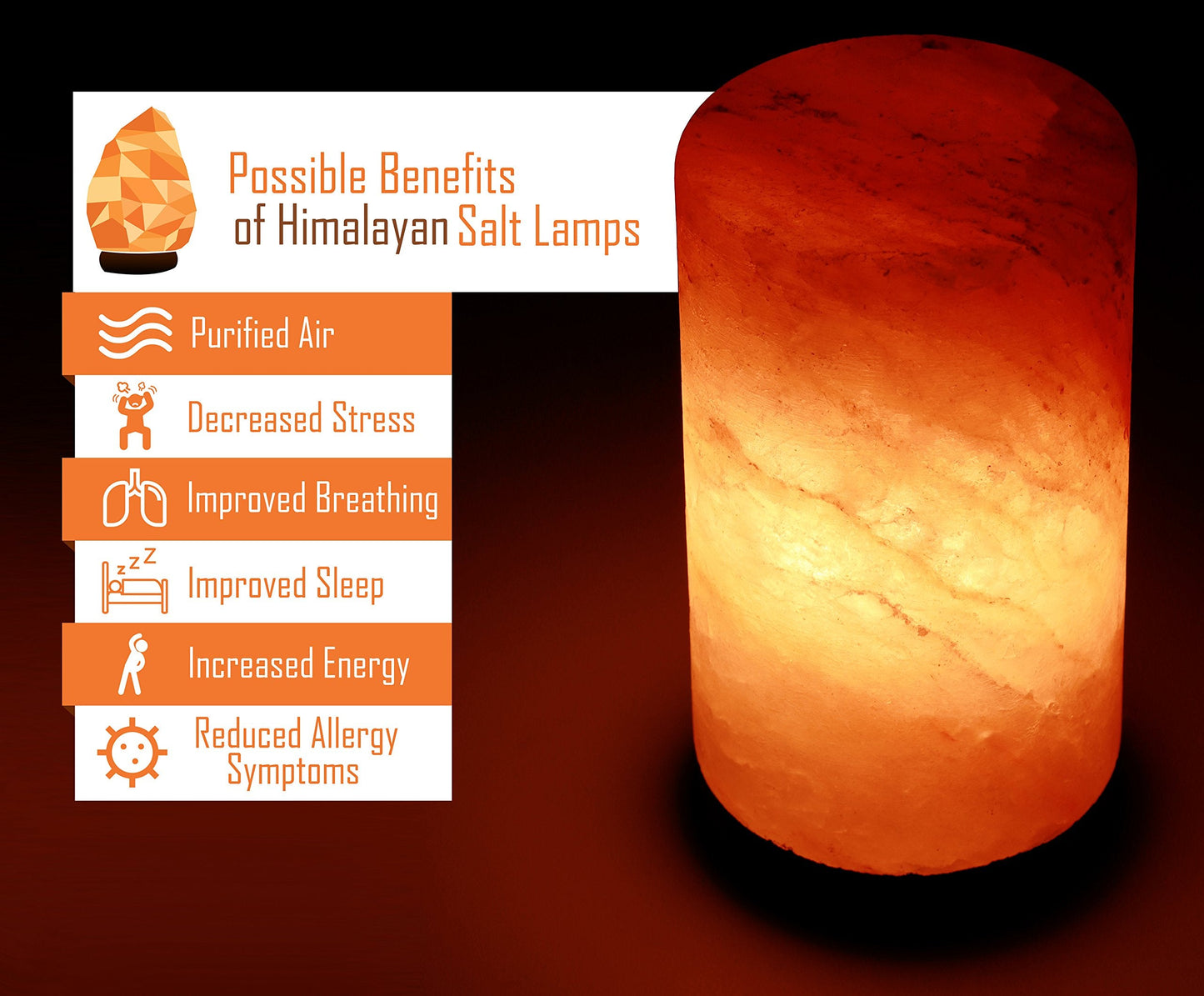 DeluxeComfort Himalayan Rock Salt Cylinder Lamp, 9 Inches Tall - Soft Calm Light - Table Lamp, Orange Hue