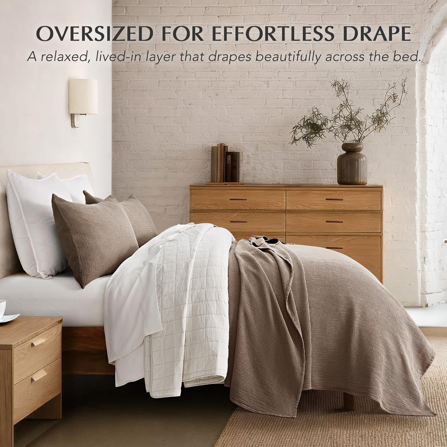 EverGrace 100% Cotton Waffle Bed Blanket King Size, Soft Premium Cotton Coverlet Set with 2 Matching Shams, Lightweight All Season Bedding Set, Oversized Bedspread 108x96, Truffle Taupe Brown
