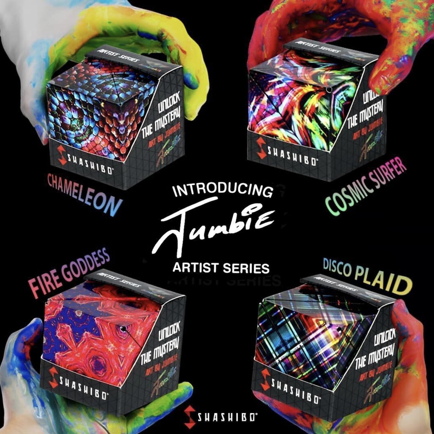 SHASHIBO Shape Shifting Box - Award-Winning Age 8+, Patented Fidget Cube w/ 36 Rare Earth Magnets - Transforms Into Over 70 Shapes, Download Fun in Motion Toys Mobile App (Artist Series-The Chameleon)