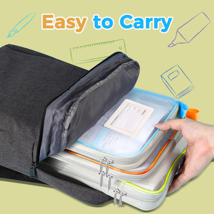 Pendancy Mesh Zipper Pouch 14.8x10.8 in Transparent Lightweight Nylon File Folders, A4 Size Multi-layer Subject Document Organizer Accessories Storage bag for Office and School Supplies(Blue)