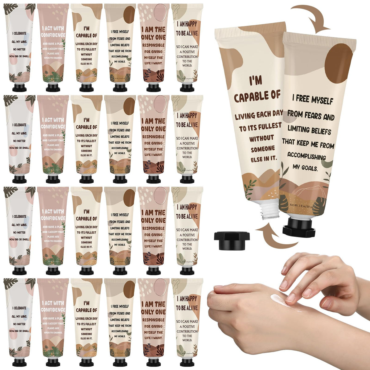 Loopeer 24 Pcs Positive Affirmation Gifts Bulk Hand Cream Gift Set Small Motivational Stress Relief Gift for Coworker Staff Teacher Nurse Women Dry Cracked Hands Travel Size Moisturizing