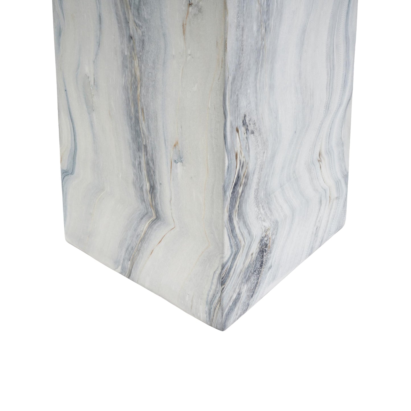 Handcrafted Marble Effect Pedestal, 30.3" Tall, Indoor & Outdoor Display Stand, Square Base, Heavy-Duty 100 lbs Capacity, Unique Grey-Blue Veining, Plant Stand, Sculpture Plinth, Side Table Accent