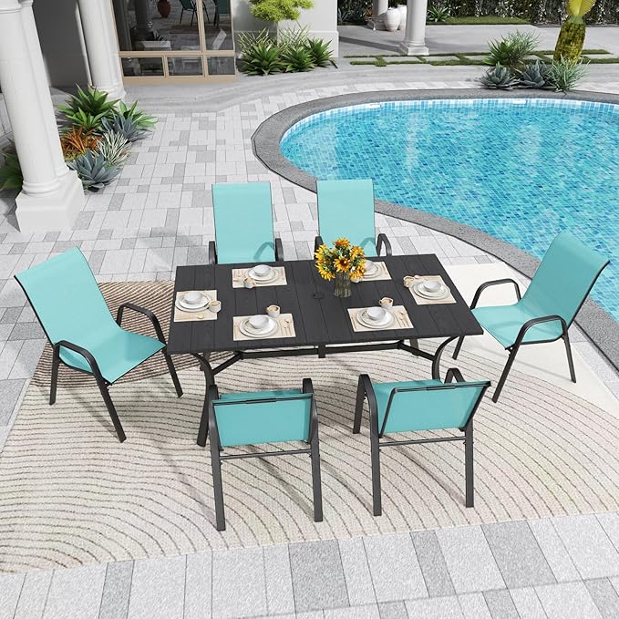 Patio Chairs Set of 8, Stackable Outdoor Dining Chairs for All Weather Textilene Fabric & Metal Frame, Outdoor Chairs Set for Backyard Deck Garden