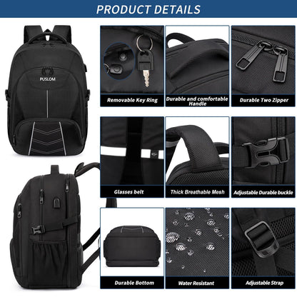 Extra Large Backpack 55L,18.4 Inch Travel Laptop Work Bag with USB Charging Port Big Business Flight Approved TSA Heavy Duty Computer Rucksack for Men Women College School,Black