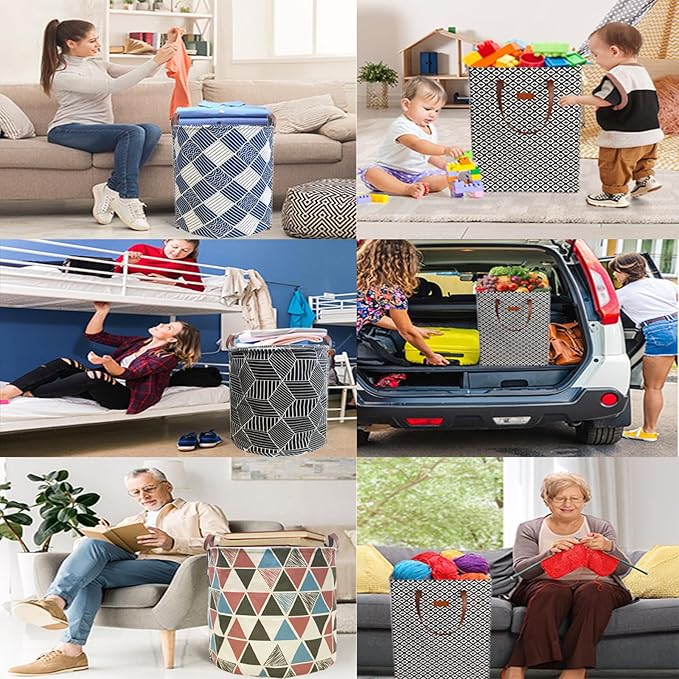 80L Waterproof Laundry Hamper in Family Leather Handle Laundry Basket in