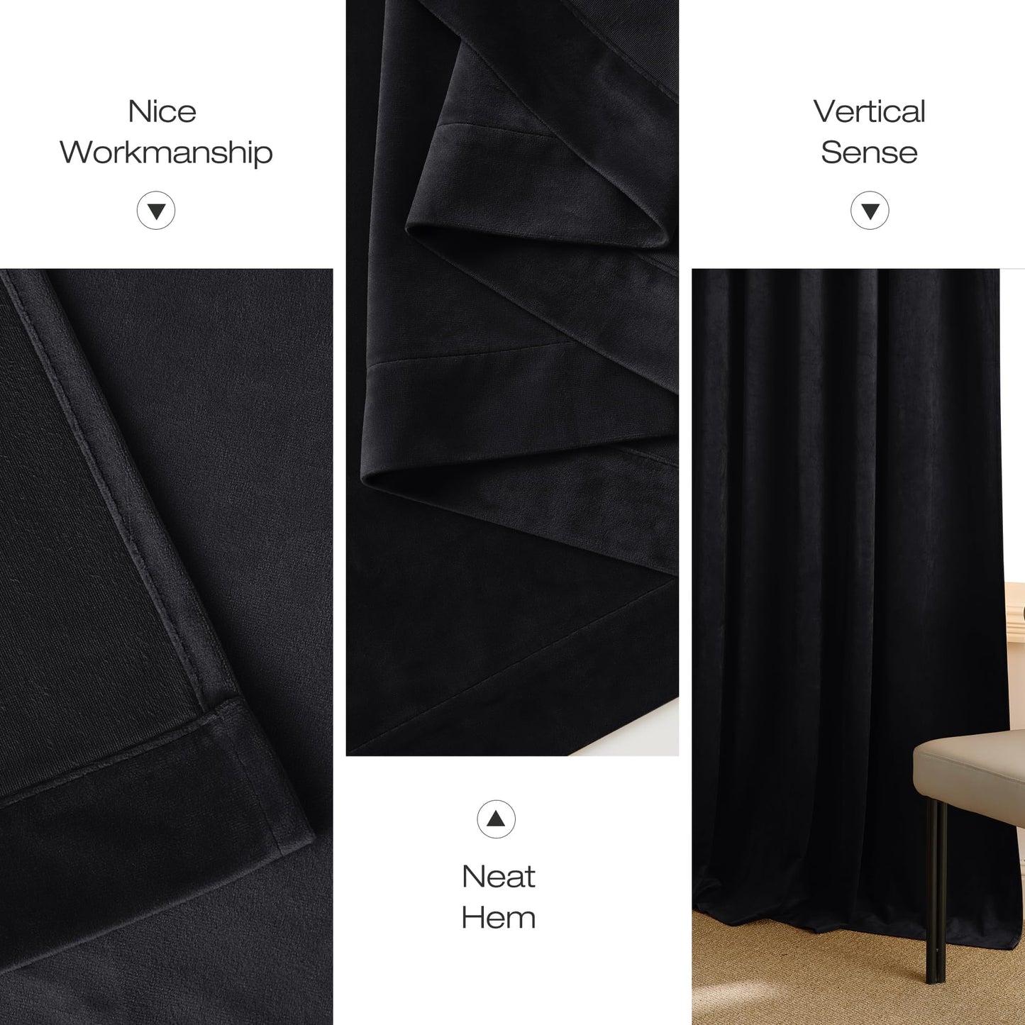 NICETOWN Halloween Black Velvet Blackout Curtains 96 inch Long for Bedroom and Living Room, Thermal Curtains Solid Heavy Rod Pocket Drapes/Window Treatments for Hall, Theater (2 Pieces, 52 W)