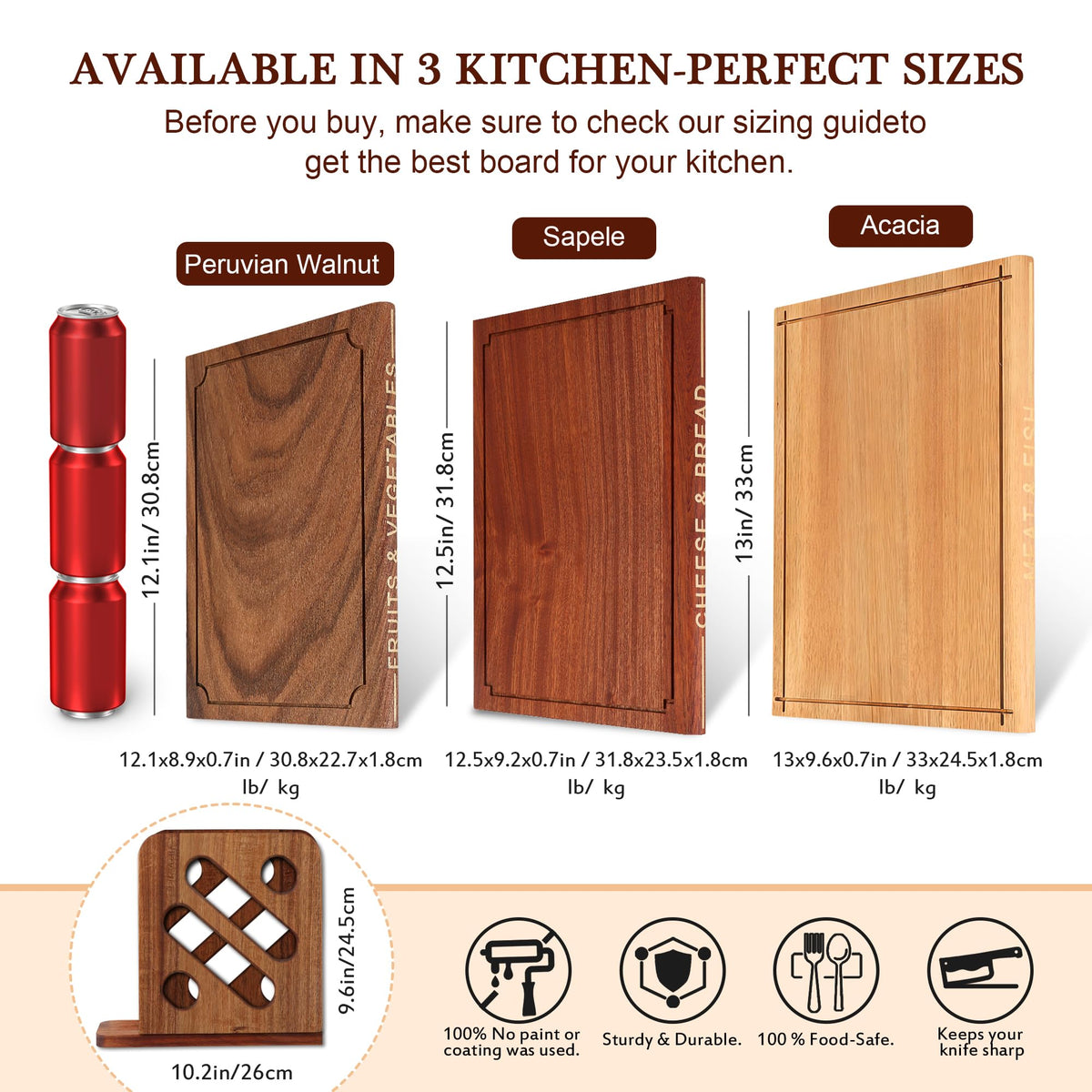 Hoforife 3-Piece Wooden Cutting Boards Set Like Books Wood & Brown