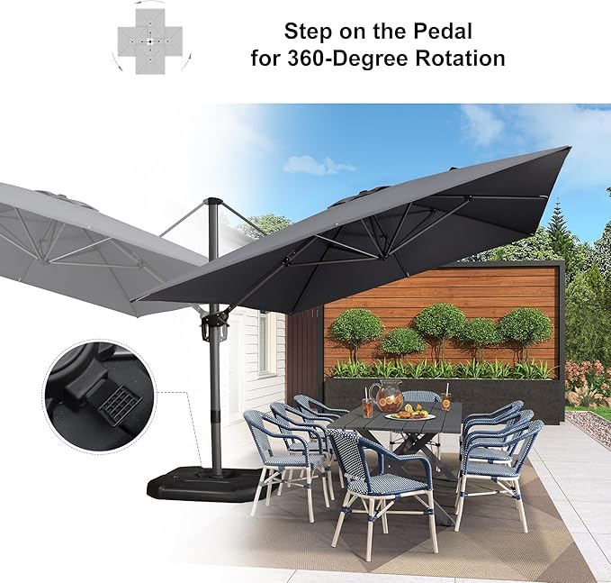 PURPLE LEAF 10'×13' Patio Umbrella with Base Included and Cover Outdoor Umbrella with Cover Extra Large Heavy Duty Cantilever Umbrella Grey