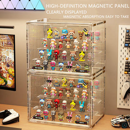 4-Tier Acrylic Display Case for Pop Mart & Blind Box Toys with Double Magnetic Door with Stackable，Dustproof Acrylic and Space-Saving Display Case ,Tool-Free Assembly (White, XL-2Pack-4Tier)