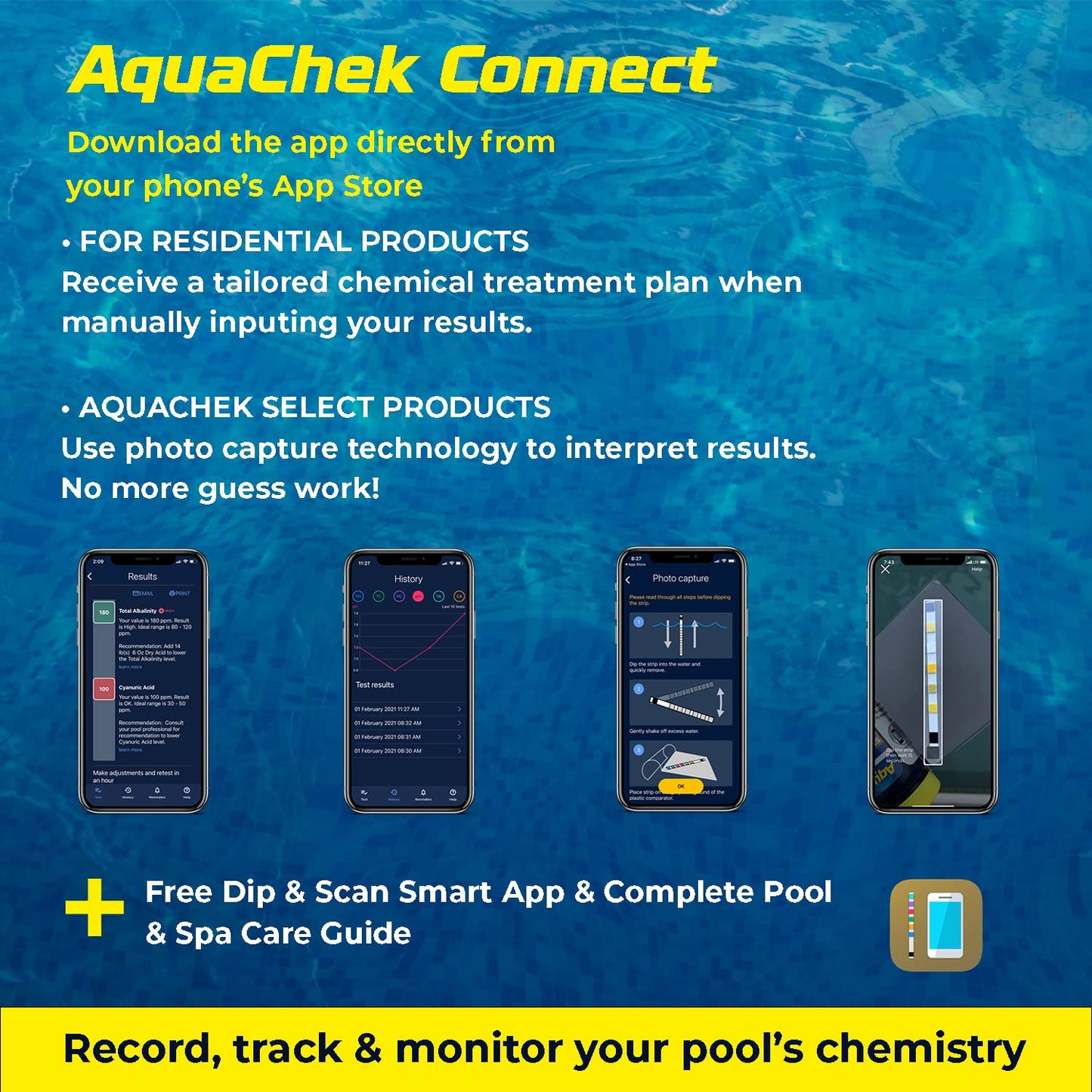 AquaChek 511244A Swimming Pool and Spa Test Strip, Yellow