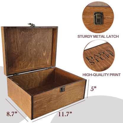 BeeGreeny Dad Gifts, Wooden Dad's Stuff Storage Box, Large Rustic Wooden Keepsake Box 11.6" x 8.7" x 5", Engraved Memory Wood Box, Birthday, Father's Day Gift for Dad, Father, Daddy