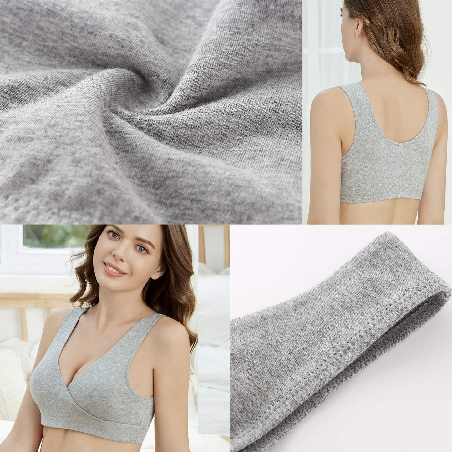ZUMIY Maternity Nursing Bras, Seamless Maternity Bra for Pregnancy & Breastfeeding, Comfortable Wireless Bra Night Sleep Top (M, Black+Grey+White/3pack)