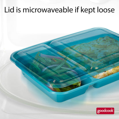 GoodCook Food Storage Containers for Meal Prep Rectangle Two Compartments & Made without BPA, 60-Piece Set, Teal