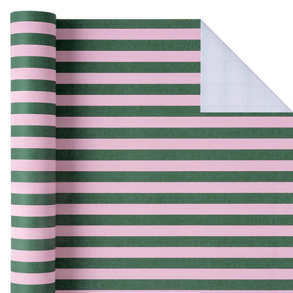 WRAPAHOLIC 30 Inch Kraft Wrapping Paper - 30 Inch x 33 Feet - Green and Pink Stripe Wrapping Paper for Christmas, Birthday, Wedding, Baby Shower