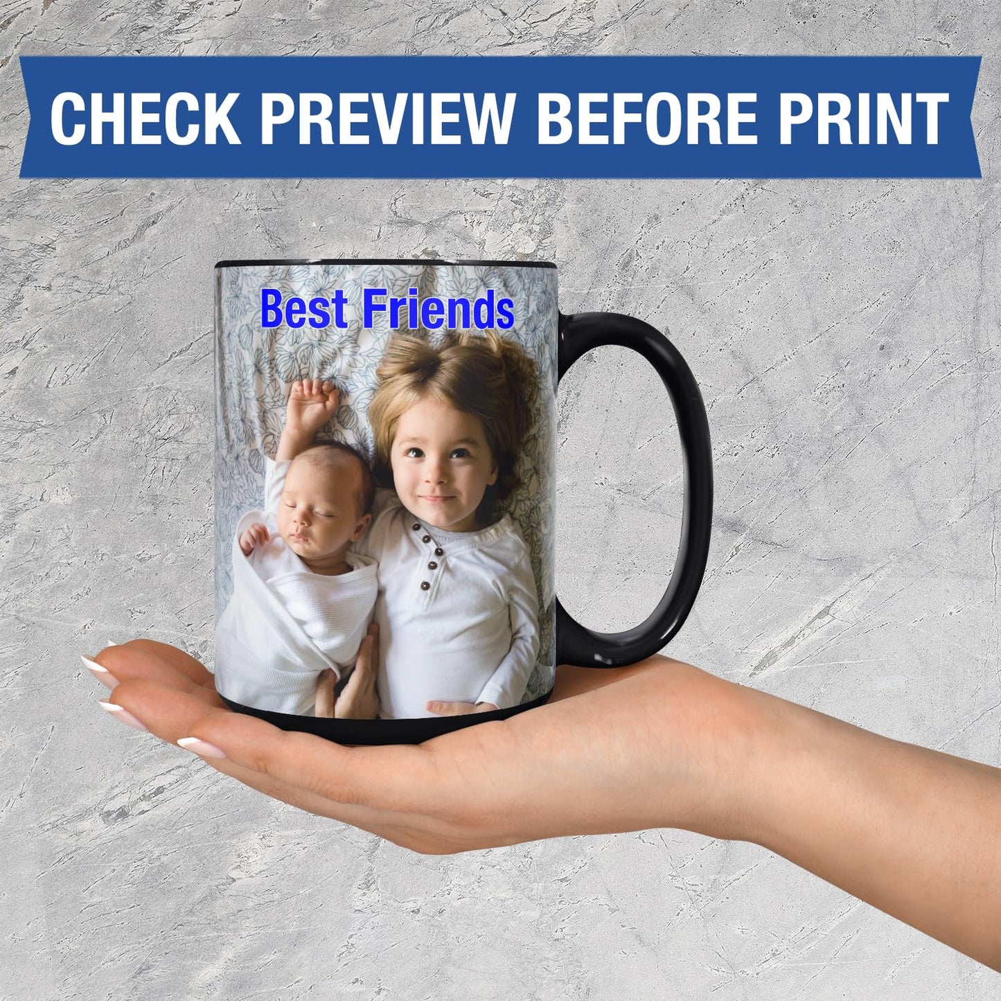 Personalized Coffee Mug - Custom Mugs with Picture Text - Customized Photo Name Logo Ceramic Cup - Birthday Anniversary Christmas Xmas Gifts - for Women Men Mom Dad Him Her Family Friend (15oz Black)