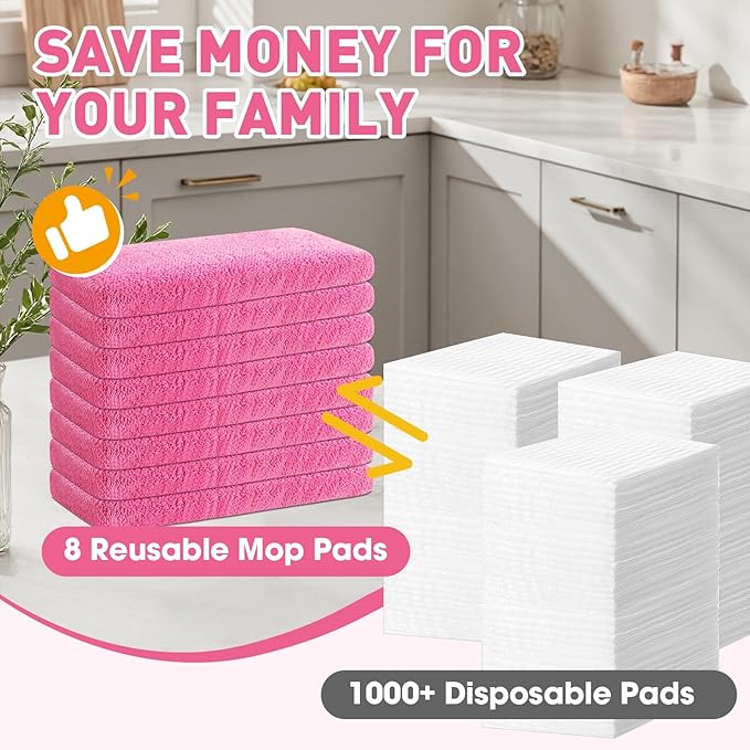 8Pcs Pink Reusable Mop Pads, Microfiber Mop Pads Compatible