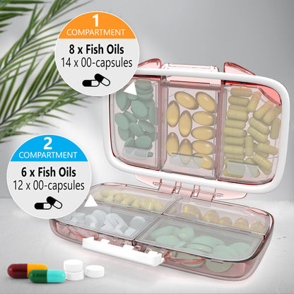 Travel Pill Organizer - Moisture Proof Portable Vitamin Holder with 7 Compartments, Compact Supplement Case for Purse Essential Medicine Kit fot Traveling Pocket Pharmacy with Labels, Pink