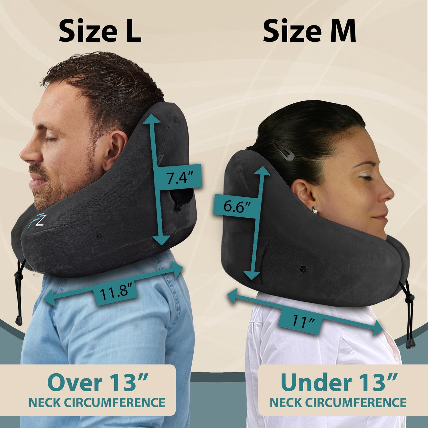 FLOWZOOM Air Inflatable Neck Pillow for Travel – H-Shape Airplane Pillow with 5 Sleeping Positions, Quick Inflation, Adjustable Pressure, Detachable Hood, Soft Plush Cover – Size M, Black