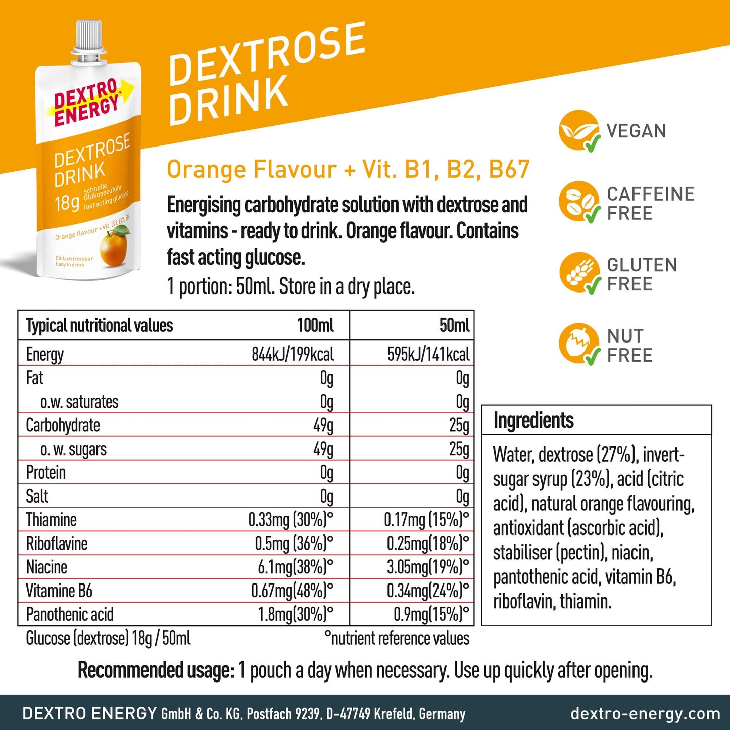 Dextro Energy Apple and Orange Flavour Dextrose Drink | 18g of Fast Acting Glucose | Liquid alternative to Dextro Glucose Tablets | Ready to Drink, Easy to Consume, Re-Sealable | 50ml Pack of 12