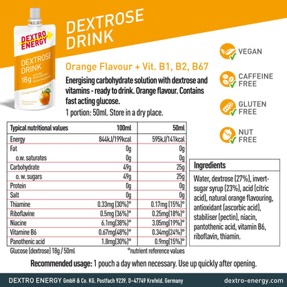 Dextro Energy Apple and Orange Flavour Dextrose Drink | 18g of Fast Acting Glucose | Liquid alternative to Dextro Glucose Tablets | Ready to Drink, Easy to Consume, Re-Sealable | 50ml Pack of 12
