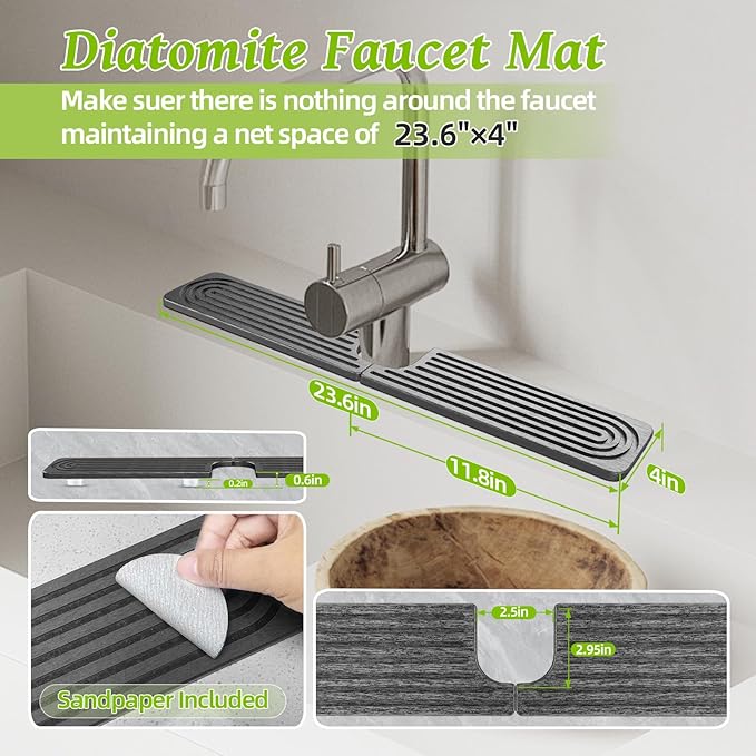 Stone Faucet Mat for Kitchen Sink, Diatomite Quick Dry Kitchen Sink Splash Guard