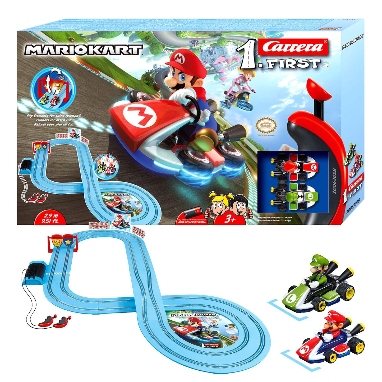 Carrera 20063028 Mario Kart - FIRST Slot Racing Track, For Children From 3 Years And Adults, 2.9 Metres, With Mario Kart - Mario & Mario Kart - Luigi - Multicolor