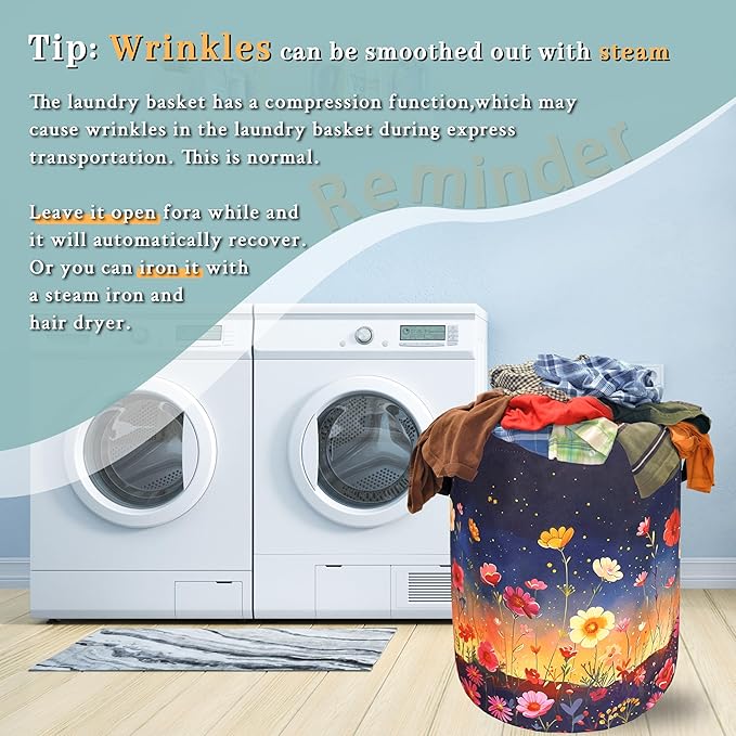 Colorful Flowers At Night Laundry Basket Floral Foldable Funny Laundry Hamper