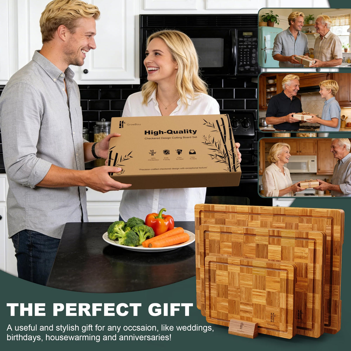 Extra Large Bamboo Cutting Boards, 3-Pack Heavy Duty Bamboo Cutting Boards Set with Juice Grooves & Non-Slip Feet – Extra Large Thick Wood Chopping Board for Meat, Fruits & More, Non-Toxic & Durable
