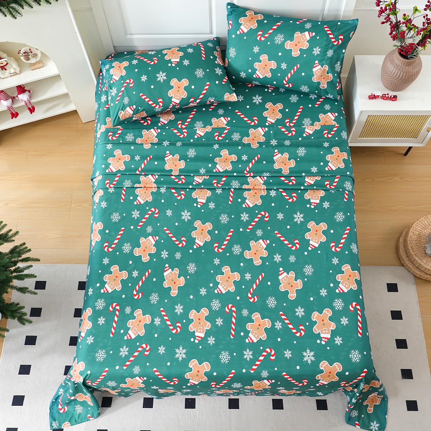 LONAVA Twin Sheet Set Kids - 3 Pieces Soft Microfiber Cartoon Style Bedsheets for Boys Girls Teens, Oeko TEX, Breathable Deep Pocket Sheets, (Gingerbread Man)