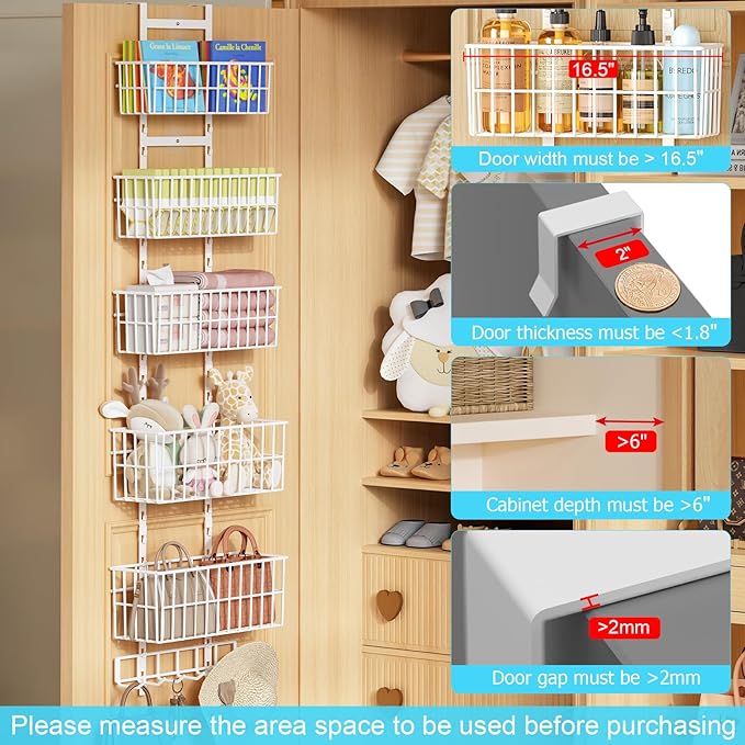 Adjustable Over The Door Organizer, Metal Hanging Door Organizer